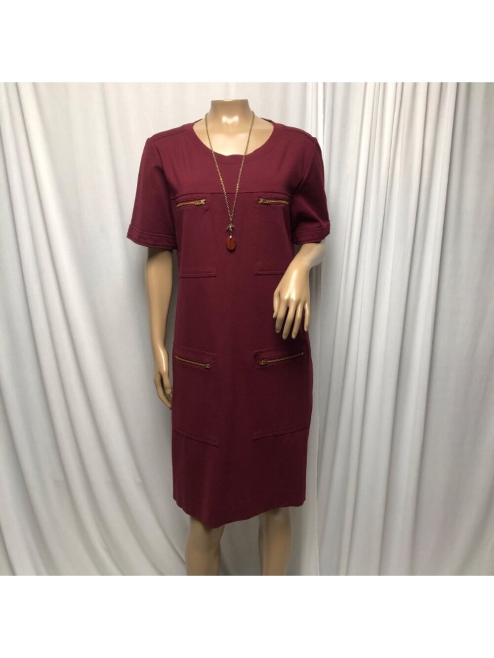 J Crew Maroon Zipper Ponte Dress Womens Size 14 Short Sleeve Shift Comfy Office